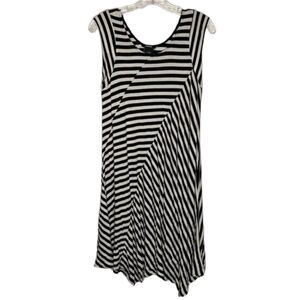 Premise Black White Handkerchief Shark Bite Hem Stripe Sleeveless Casual Dress L